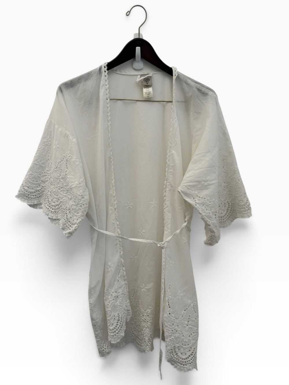 In Bloom by jonquil White eyelet Lace-Trim Sheer Kimono bridal robe coverup